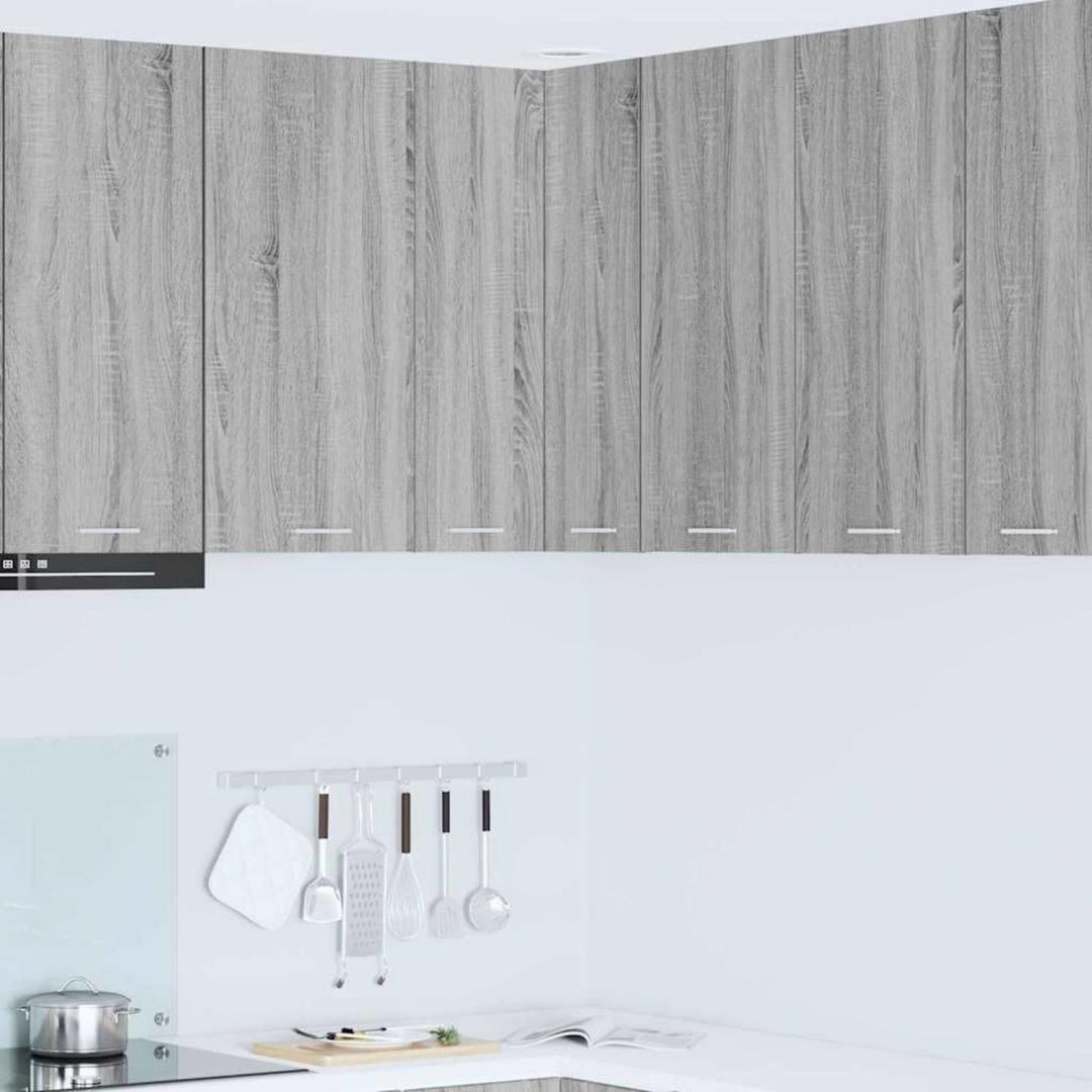 Wandschrank in Weiss und Eichenbraun und Grau mit Wandmontage