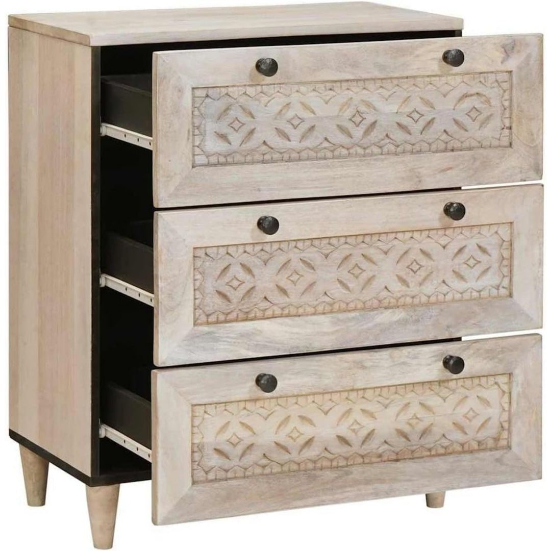 Sideboard in Weiss und Naturbraun mit 3 Schubladen