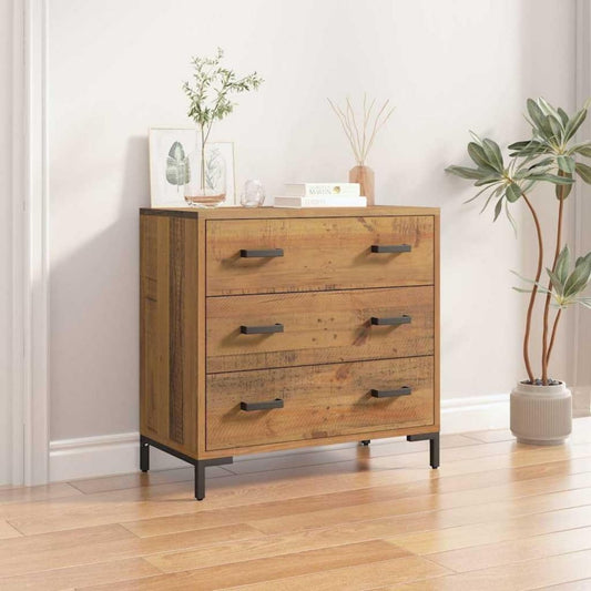 Ein Metallgestell praegt das Sideboard aus Kiefernholz