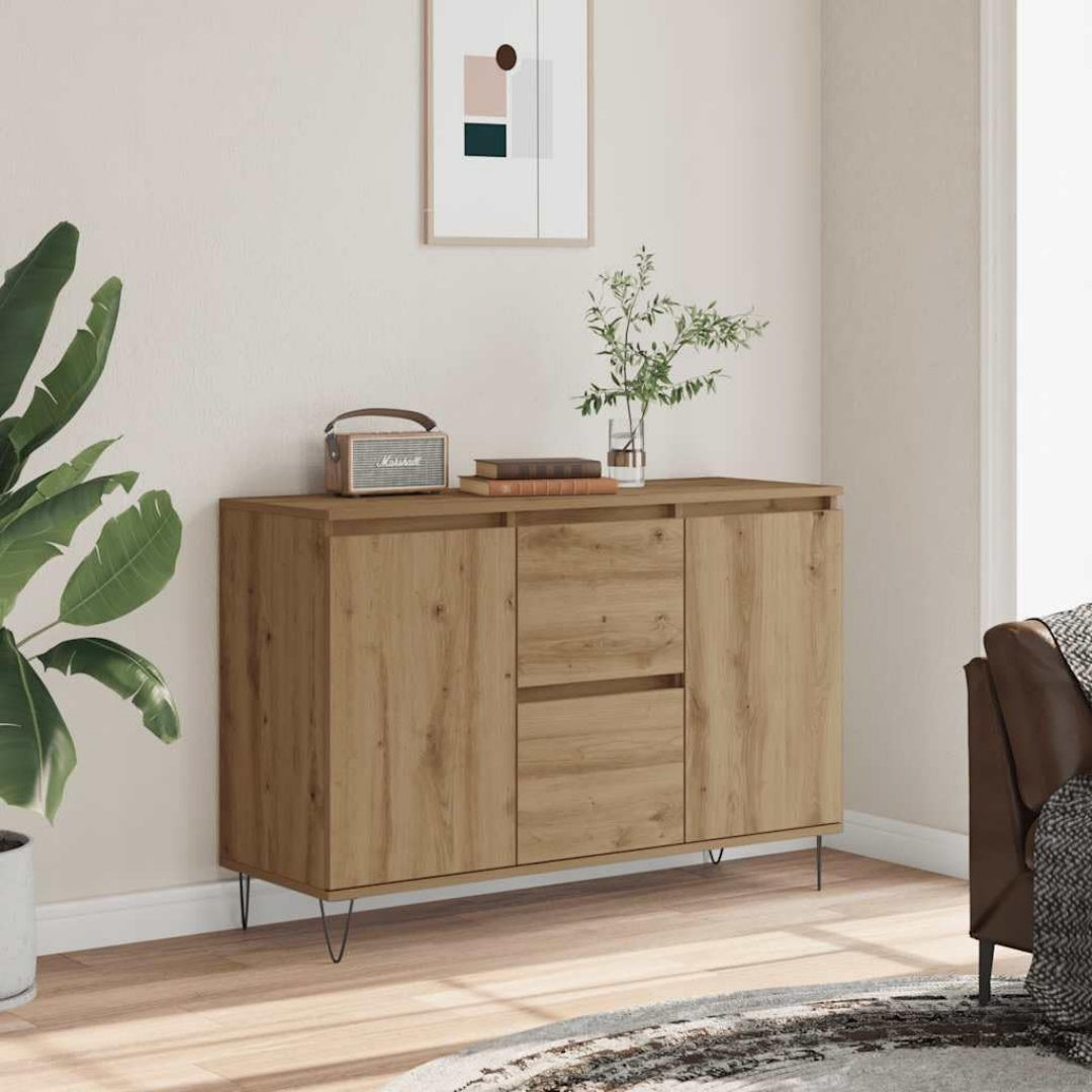 Das Sideboard misst 101.5 x 35 x 70 cm in Eichenbraun