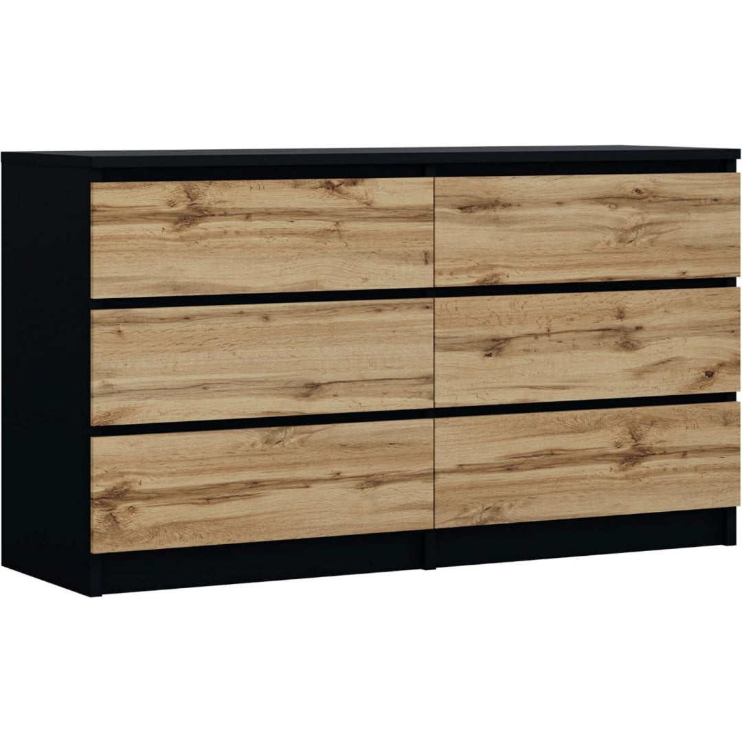 Die Gestaltung von dem Sideboard wird durch Holzwerkstoff und Kunststoff gepraegt