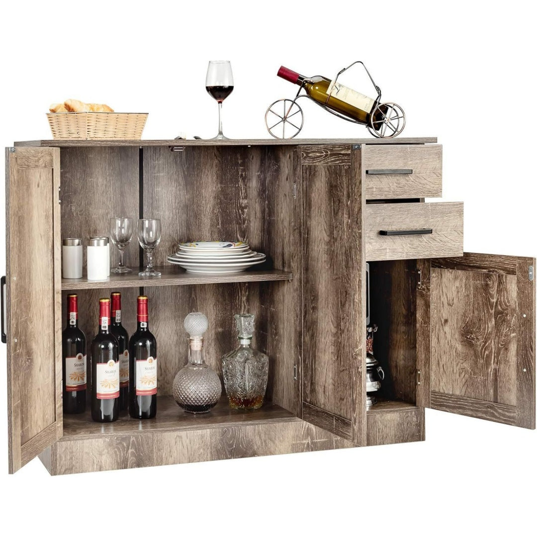 Das Sideboard zeigt 2 Schubladen in Grau